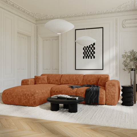 Canapé grand angle gauche convertible LIVA Velours gaufré
