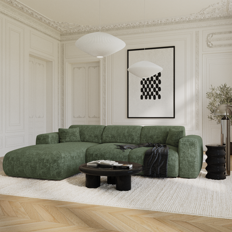 Canapé grand angle gauche convertible LIVA Velours gaufré