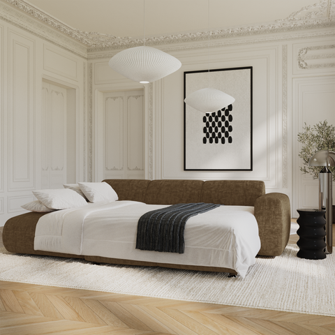 Canapé grand angle gauche convertible LIVA Velours texturé