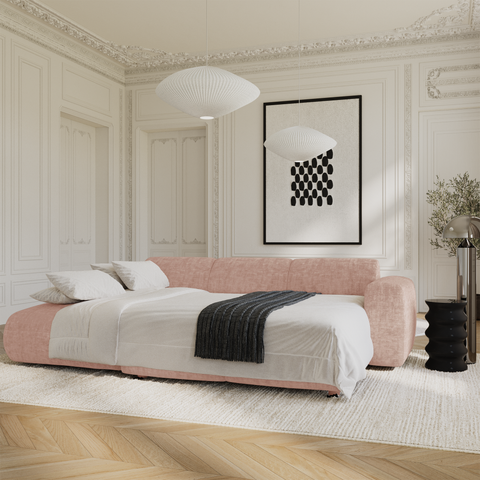 Canapé grand angle gauche convertible LIVA Velours texturé