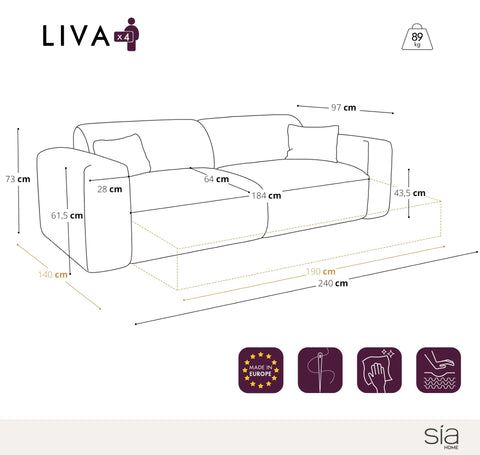 Canapé 4 places convertible LIVA Tissu bouclette