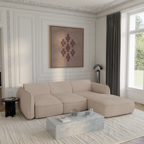 Canapé d'angle droit convertible LIVIA tissu bouclette