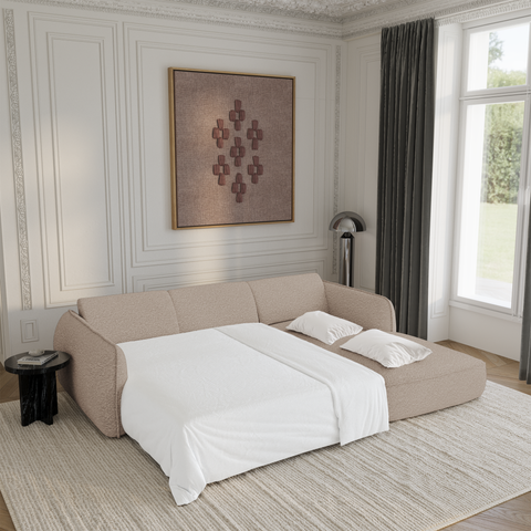 Canapé d'angle droit convertible LIVIA tissu bouclette