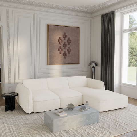 Canapé d'angle droit convertible LIVIA tissu bouclette