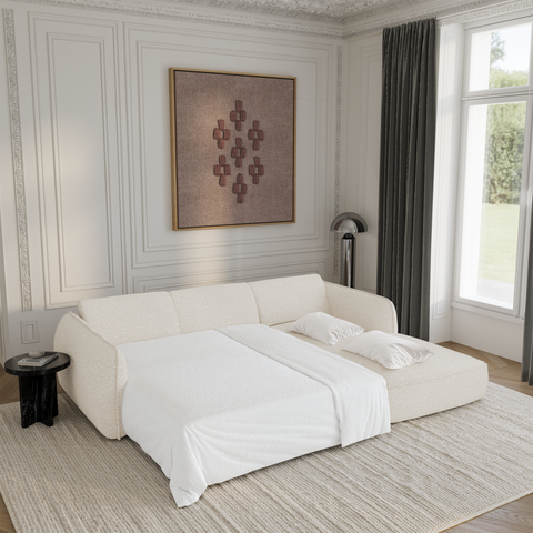 Canapé d'angle droit convertible LIVIA tissu bouclette