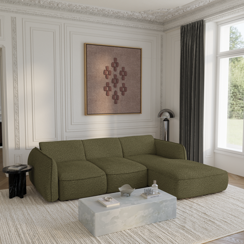 Canapé d'angle droit convertible LIVIA tissu bouclette