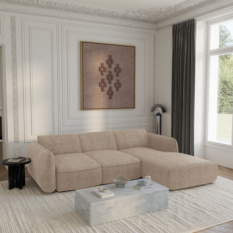 Canapé d'angle droit convertible LIVIA velours tramé