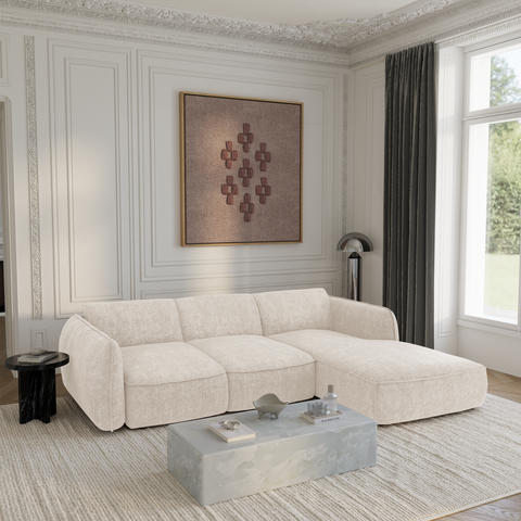 Canapé d'angle droit convertible LIVIA velours tramé
