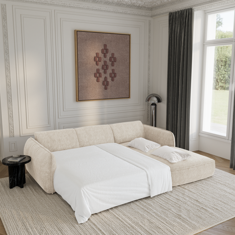 Canapé d'angle droit convertible LIVIA velours tramé