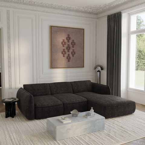 Canapé d'angle droit convertible LIVIA velours tramé