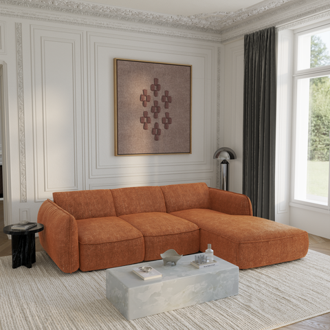 Canapé d'angle droit convertible LIVIA velours tramé