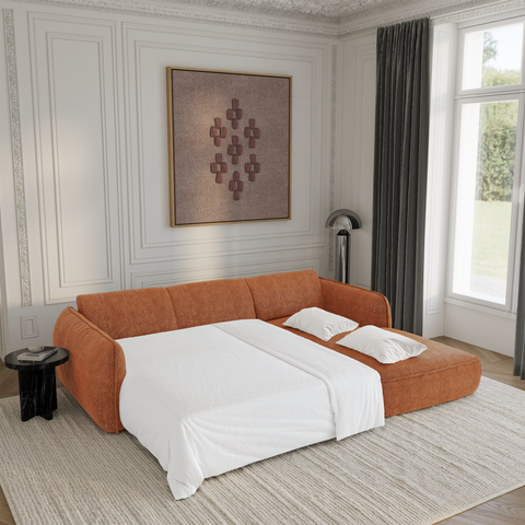 Canapé d'angle droit convertible LIVIA velours tramé
