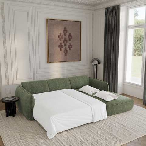 Canapé d'angle droit convertible LIVIA velours tramé