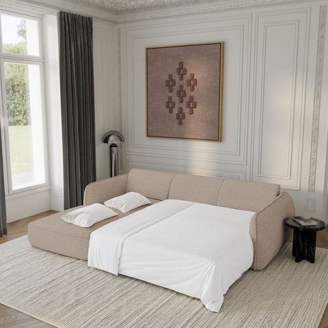 Canapé d'angle gauche convertible LIVIA tissu bouclette