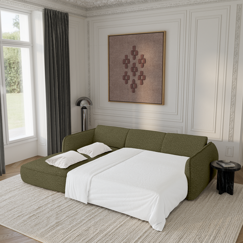 Canapé d'angle gauche convertible LIVIA tissu bouclette