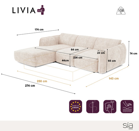 Canapé d'angle gauche convertible LIVIA velours tramé