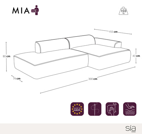 Canapé angle droit 300cm MIA Tissu Tramé
