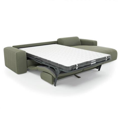 Canapé angle droit convertible express matelas Dunlopillo 140cm MYRA Tissu tramé
