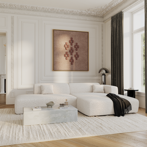 Canapé angle droit ouvert  MYRA tissu bouclette