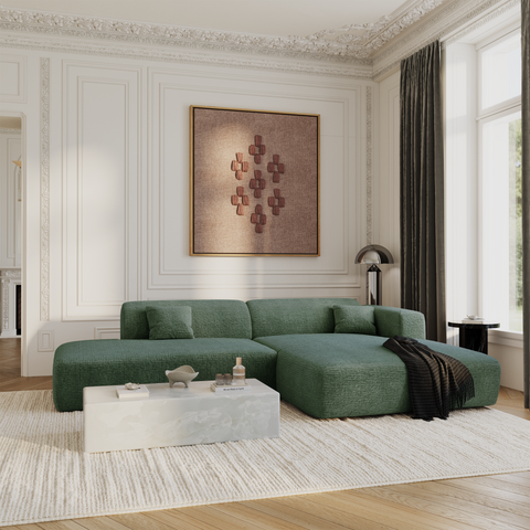 Canapé angle droit ouvert  MYRA velours à motifs