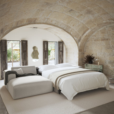 Canapé angle gauche convertible express matelas Dunlopillo 140cm MYRA Tissu tramé