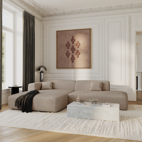 Canapé angle gauche ouvert  MYRA tissu bouclette