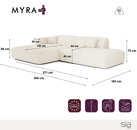 Canapé angle gauche ouvert  MYRA velours à motifs