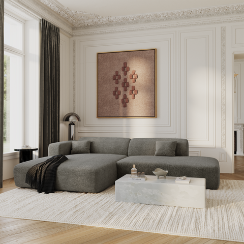 Canapé angle gauche ouvert  MYRA velours à motifs