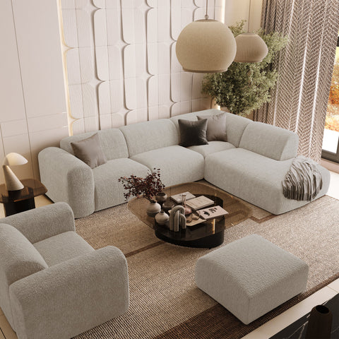 Canapé grand angle droit avec dossier sur la méridienne MYRA Velours à motifs