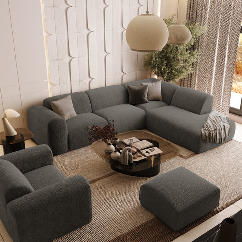 Canapé grand angle droit avec dossier sur la méridienne MYRA Velours à motifs