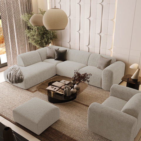 Canapé grand angle gauche avec dossier sur la méridienne MYRA Velours à motifs