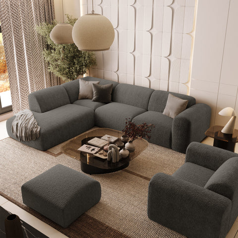 Canapé grand angle gauche avec dossier sur la méridienne MYRA Velours à motifs