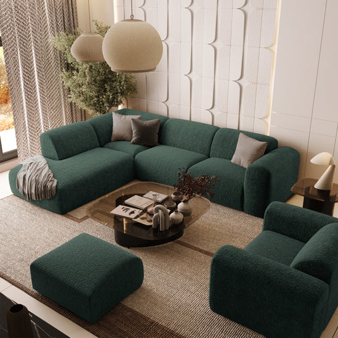 Canapé grand angle gauche avec dossier sur la méridienne MYRA Velours à motifs