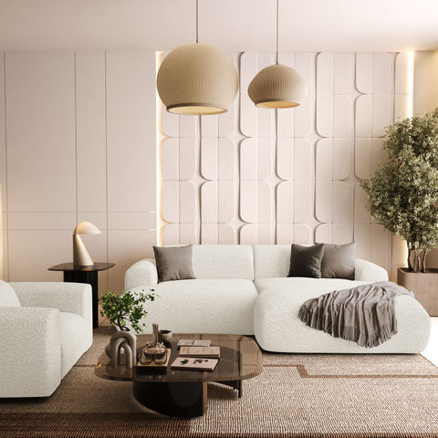 Canapé d'angle droit MYRA Tissu bouclette