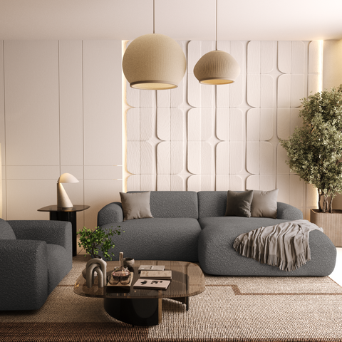 Canapé d'angle droit MYRA Tissu bouclette