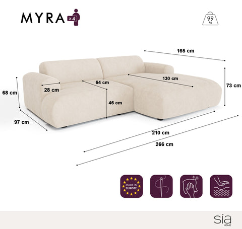 Canapé d'angle droit MYRA Velours à motifs