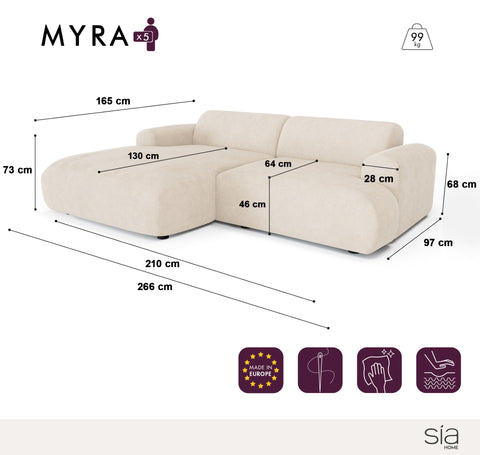 Canapé d'angle gauche MYRA Tissu tramé