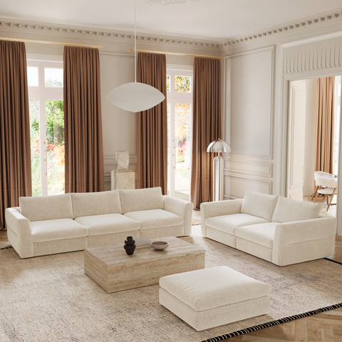 Canapé modulable 3 places NEST tissu tramé toucher doux beige