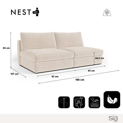Canapé modulable 3 places NEST tissu tramé toucher doux beige