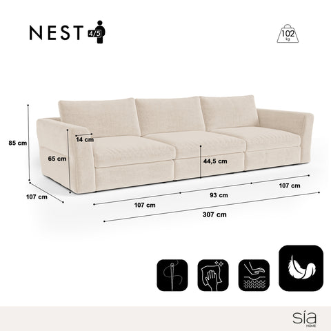 Canapé modulable 4-5 places NEST tissu tramé toucher doux beige