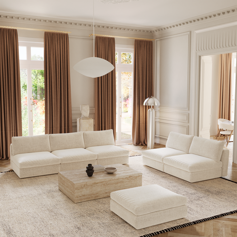 Canapé modulable 4-5 places NEST tissu tramé toucher doux beige