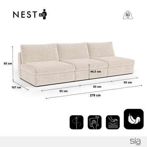 Canapé modulable 4-5 places NEST tissu tramé toucher doux beige