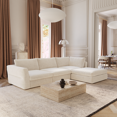 Canapé d'angle réversible 5-6 places NEST tissu tramé toucher doux beige