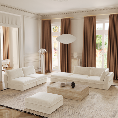 Canapé modulable 4-5 places droit NEST tissu tramé toucher doux beige