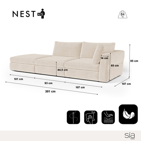 Canapé modulable 4-5 places droit NEST tissu tramé toucher doux beige