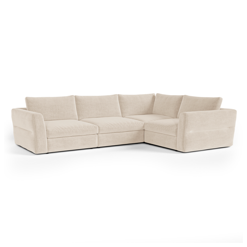 Canapé d'angle droit modulable 5-6 places NEST tissu tramé toucher doux beige