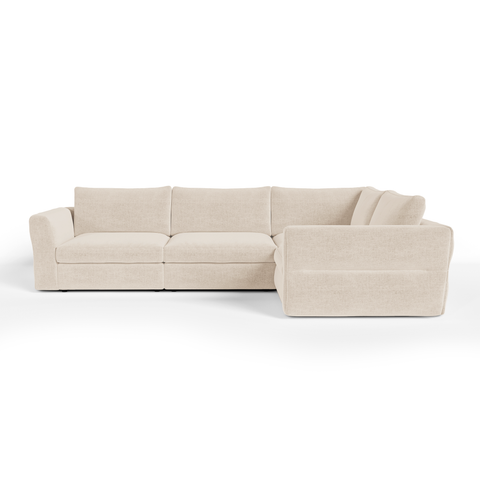 Canapé d'angle droit modulable 5-6 places NEST tissu tramé toucher doux beige
