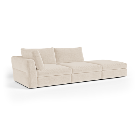 Canapé modulable 4-5 places gauche NEST tissu tramé toucher doux beige