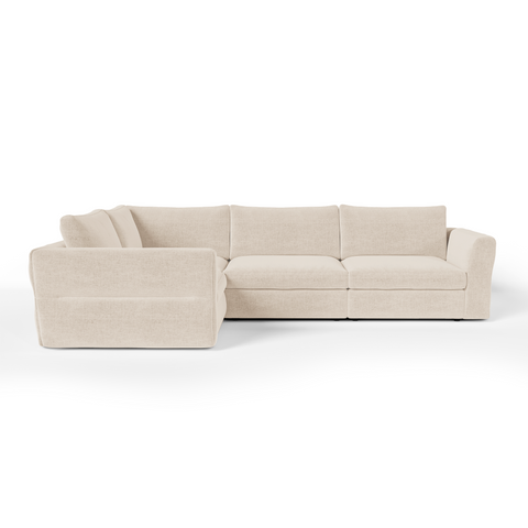 Canapé d'angle gauche modulable 5-6 places NEST tissu tramé toucher doux beige