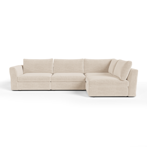 Canapé d'angle droit modulable 5-6 places NEST tissu tramé toucher doux beige